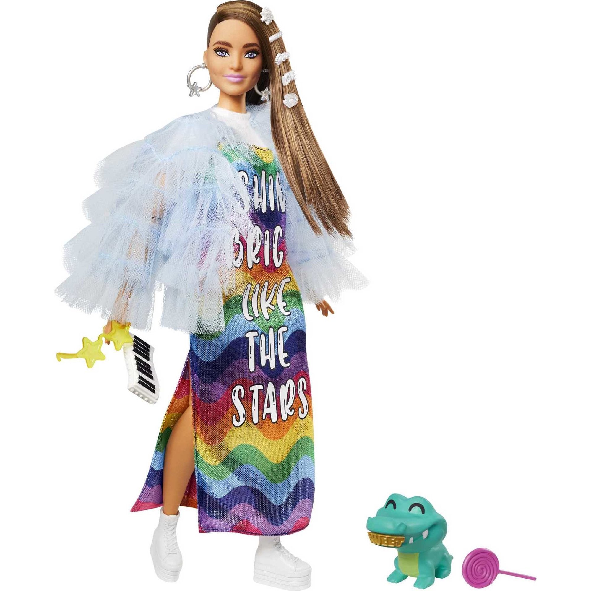 Barbie Extra Fashion Doll with Neon Green Haird with Feather Boa,  Accessories and Pet